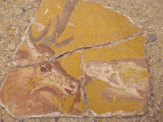 Detail of a fresco from the Roman villa in Commugny, in the Nyon Roman Museum