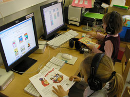 Students using audio books