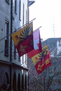 Geneva and Swiss flags